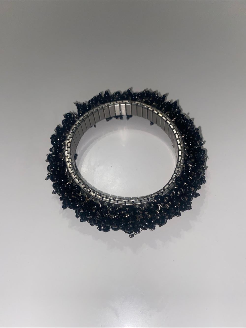 Black Beaded Stretch Bangle Bracelet